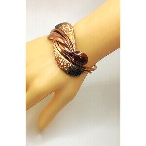 Classic Matisse Renoir Copper "Hombre" enamel Leaf Hinged Cuff Bracelet